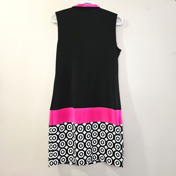 Joseph Ribkoff - Mod Circular Detail Tunic Dress (Black/Neon Pink) - Size 10 - Picture 5 of 11